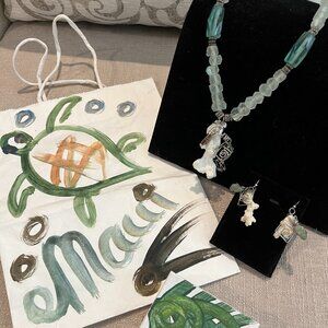 Maui Seaglass/Coral Necklace & Earrings!